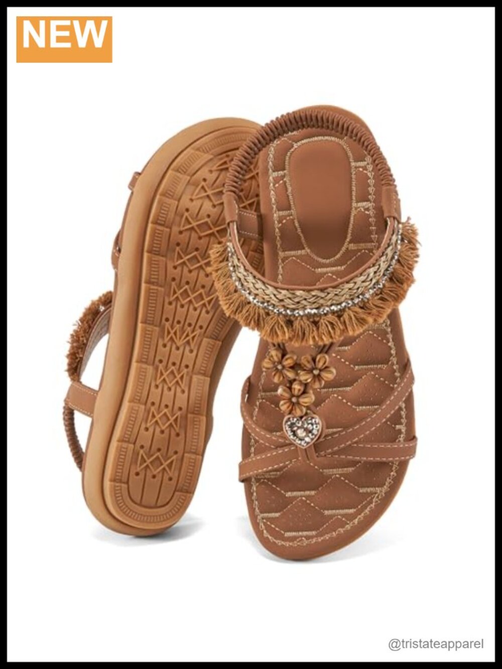 Womens Flat Sandals Faux Leather Bohemian Tassel Ankle Strap Walking Shoe